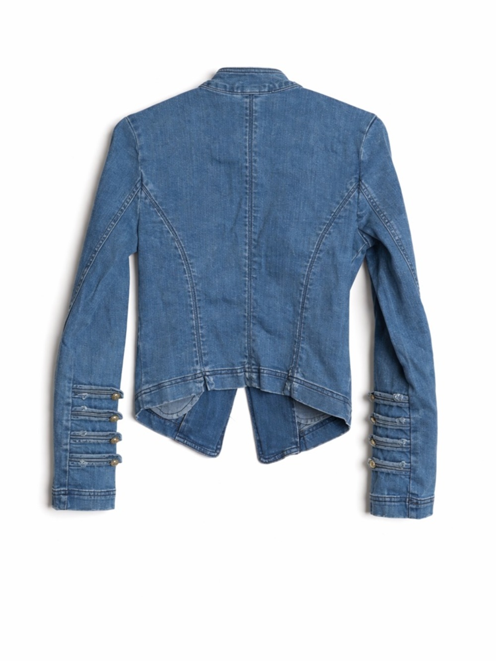 Free People Military Denim Jacket Gold Button Band Jacket XS - Picture 4 of 10